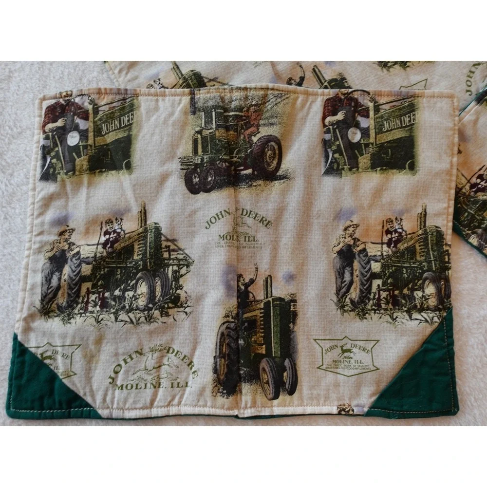John Deere Set of 6 Placemats Americana Moline, IL‎ Tractor Green Handmade Vtg